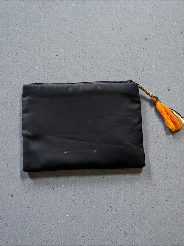 Black Beaded‎ Mosaic Wristlet Clutch with Tassel Accent - Image 2