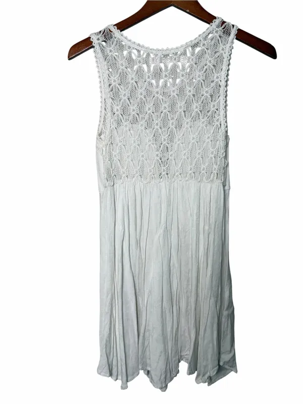 Free People White Crochet Lace Fit & Flare Boho Dress M Cottagecore Fairy - Image 9