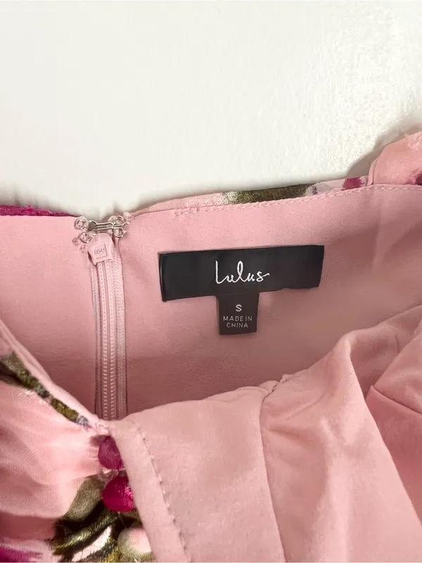 Lulu’s Pink Floral Tie-Shoulder Midi Dress - Image 5