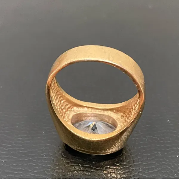 Vintage 18KGERSC Signed Gold-tone Oval CZ Stone Fashion Ring Size 10 - Image 8