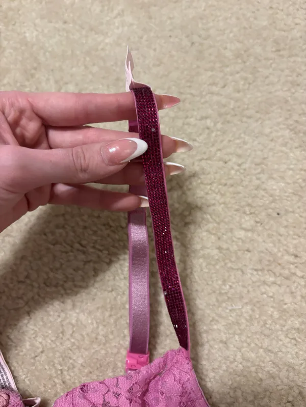 Victoria's Secret Pink Lace Underwire Bra with Embellished Straps - Image 5