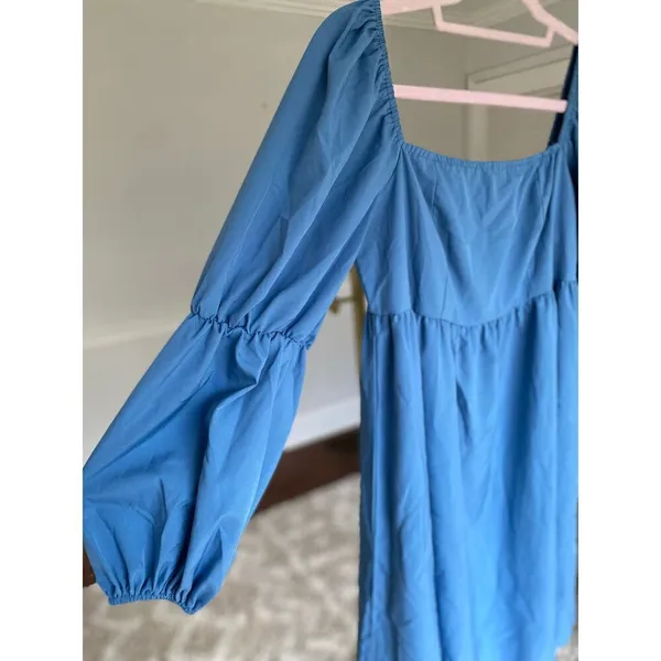 Exlura Square Neck Mini Dress Coquette Puff Sleeve Romantic Boho Babydoll Luxe L - Image 5