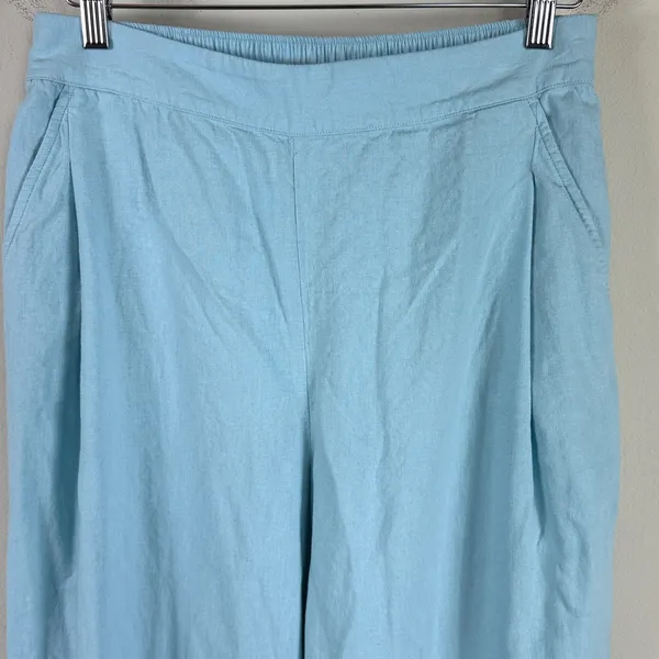 Madewell Pull-On Wide Straight Leg Crop Linen Pants‎ in Blue Heron Size 8 - Image 9