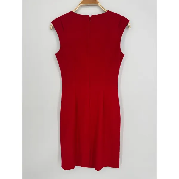 Calvin Klein Sheath Dress 4 Red Sleeveless Ruched Cocktail Party Wedding Guest - Image 5