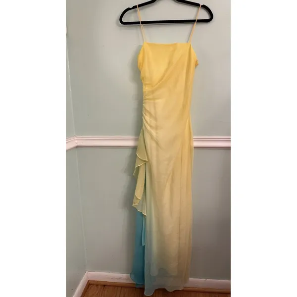 Vtg Yellow Teal Ombre Prom Hoco Dress Fairy Whimsy 5/6‎ Mermaid - Image 2