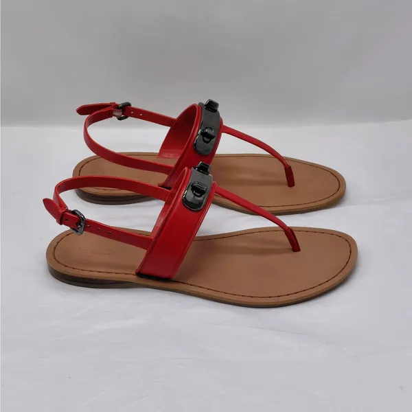 Coach Womens Gracie Thong Sandals Size 6.5 Red Leather Flats Quiet Luxury Resort - Image 2