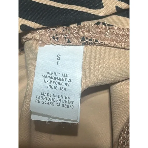 Aerie Beige Black Leaf Print High Rise Leggings Ankle Women's Sz Small Athletic - Image 4
