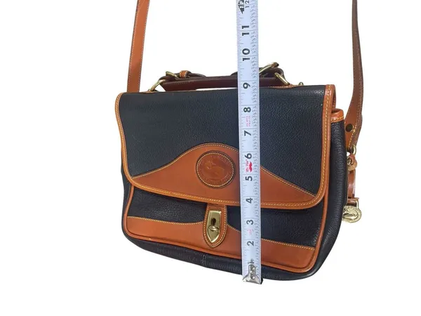 VTG Dooney & Bourke AWL Navy British Tan Pebbled Leather Messenger Top Handle - Image 9