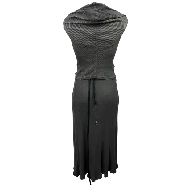Dolls Kill Darker Wavs Gray Ribbed Hooded Sleeveless Slit Maxi Bodycon Dress XS - Image 3