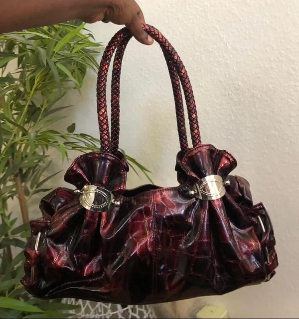 Vampy Whimsygoth Cyber Punk It Girl Baddie Burgundy Red Black Vintage Y2K Leather Shoulder Hand Bag Purse Braided Strap Comes with wallet Great condition Measurement in pics - Image 2