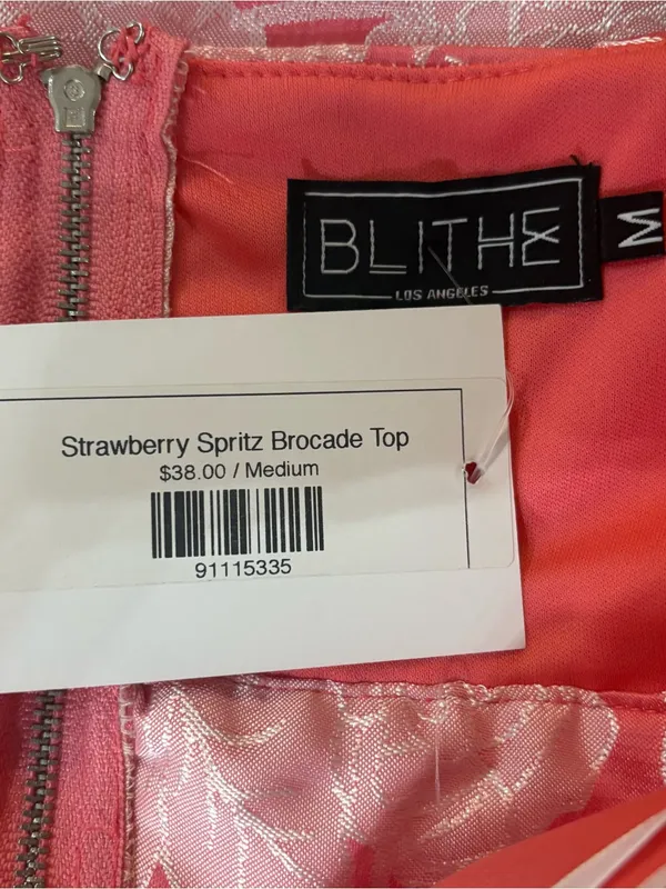 Blithe Strawberry Spritz Brocade Set NWT Med Pink Floral Crop Top Shorts Retro - Image 10