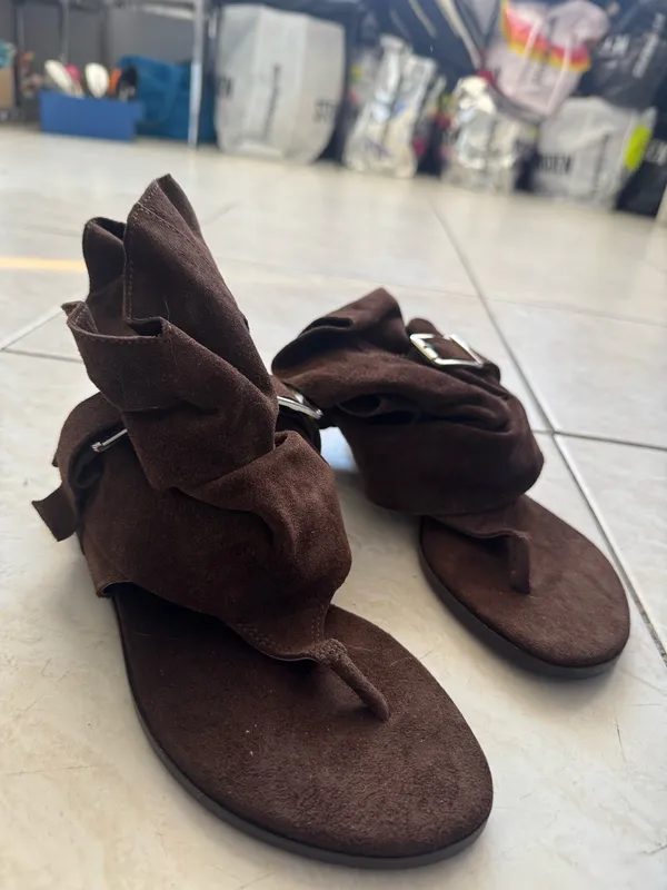 Steve Madden brown suede ankle bootie/sandal combo  - Image 4