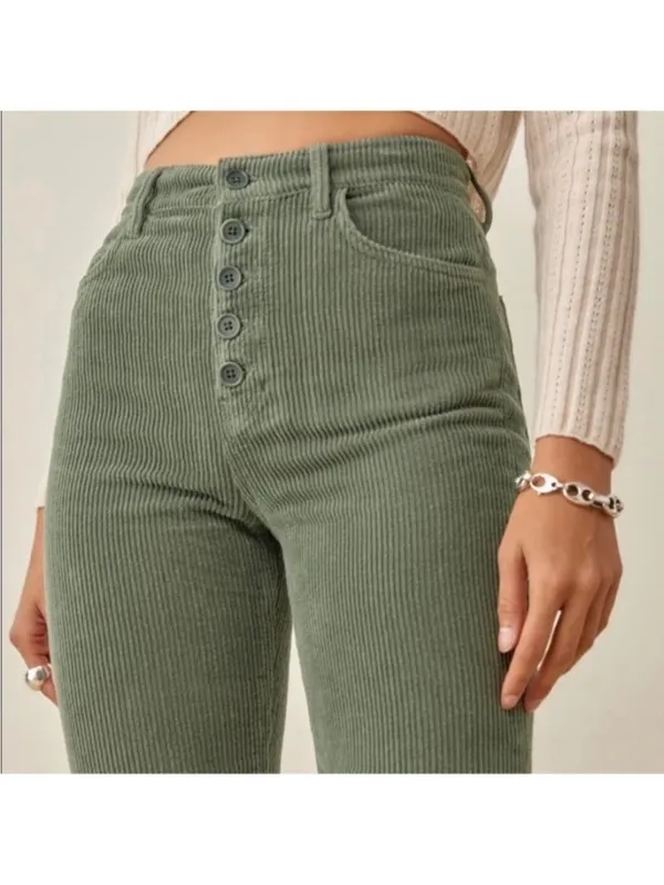 Reformation Cynthia Pants Size 27 Moss Green Corduroy Button Fly Whimsigoth Chic - Image 2