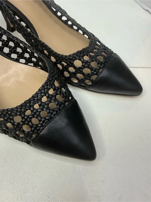 Ann Taylor Black Woven Leather Pointed Toe Slingback Heels Size 9.5 - Image 8