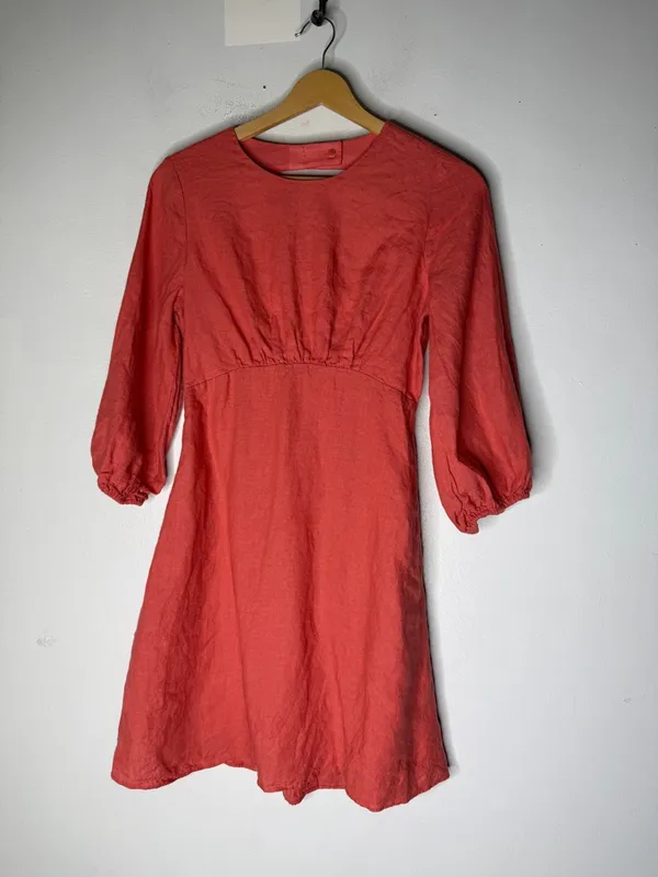 BANANA REPUBLIC dress lisa 2 open‎ back linen short coral casual puff sleeve 0 - Image 2