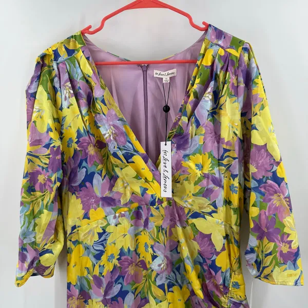 For Love and Lemons Cassia Dress Size 1X NWT Yellow Floral Ruched Midi Cocktail - Image 12