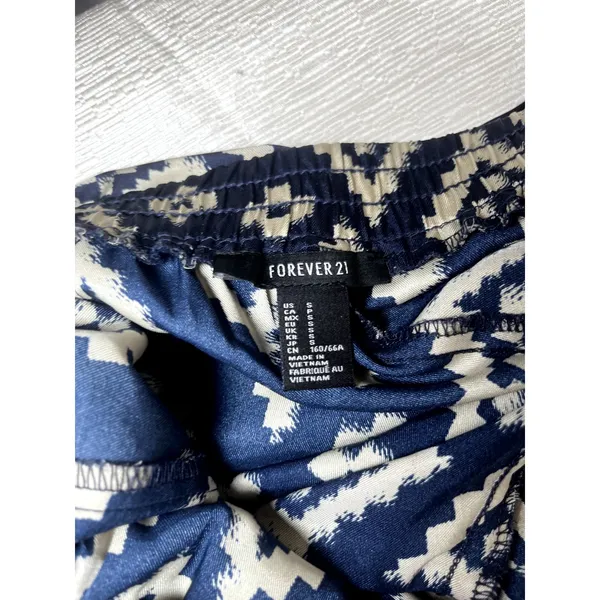 Forever 21 Navy Blue White Geometric Ikat Diamond High Rise Pants Small - Image 5