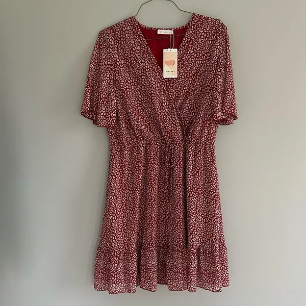 KIRUNDO Womens Summer Dresses Casual Short Sleeve V Neck Ruffle Floral Print XL - Image 2