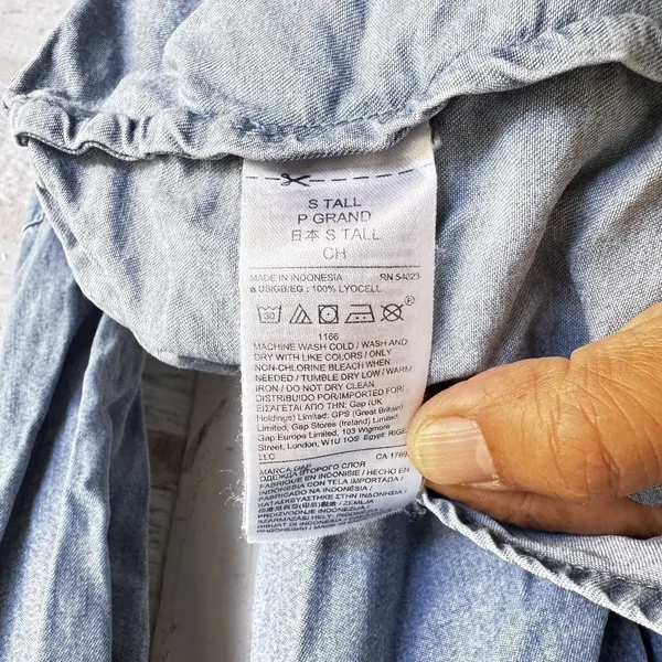 Gap Denim SHIRT Dress Size S Tall Blue Cotton Button‎ Front CHIC BOHO - Image 3
