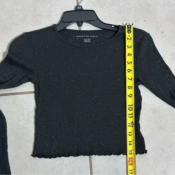 American Eagle Women Ribbed‎ Gray/Black Long Sleeve Crop Top size XS - Image 7