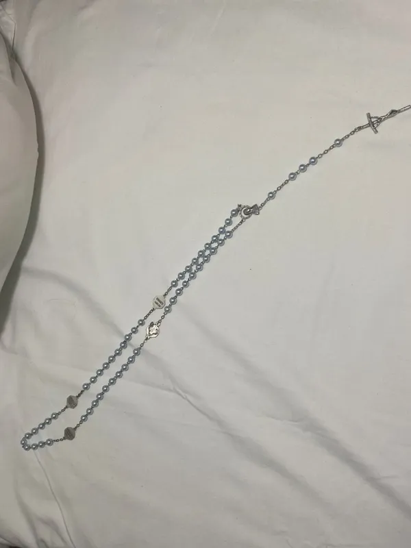 Vintage Basilica San Pietro Blue Faux Pearl Rosary Italy Catholic Prayer Beads - Image 2
