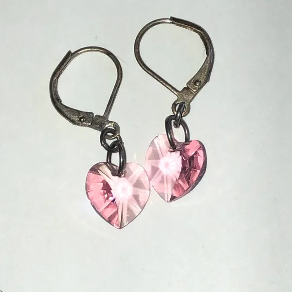 Pink Heart Crystal Dainty Drop Earrings - Image 2