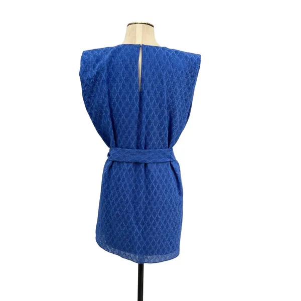 Amanda Uprichard Kenwood Dress Mini Textured Belted‎ Mirtillo Blue Size XS - Image 8