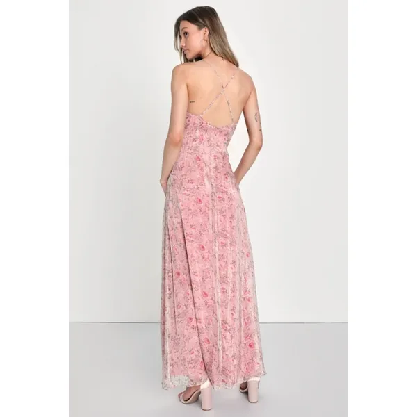 NWT Lulus Forever Dreamy Pink Floral Organza Backless Maxi Dress Gala Party XL - Image 3