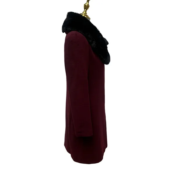 DKNY Wool Cashmere Blend Coat 4 Burgundy Faux Fur Collar Zip‎ Timeless Classy - Image 7