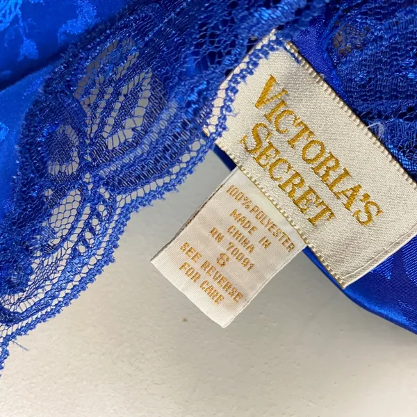 Victoria's Secret Gold Label Women Small Blue Floral Lace Trim Slip Dress - Image 6