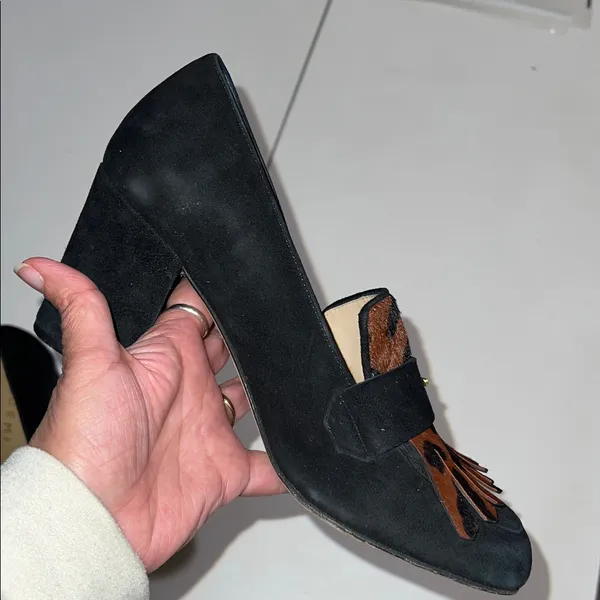 M. Gemi Lettura Block Heel buckled Fringe Loafer size 37 made in Italy leopard - Image 5