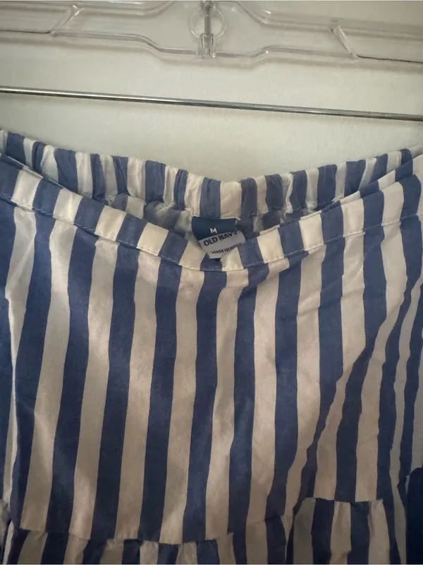 Old Navy Blue and White Striped A-Line Midi Skirt Size Medium - Image 4