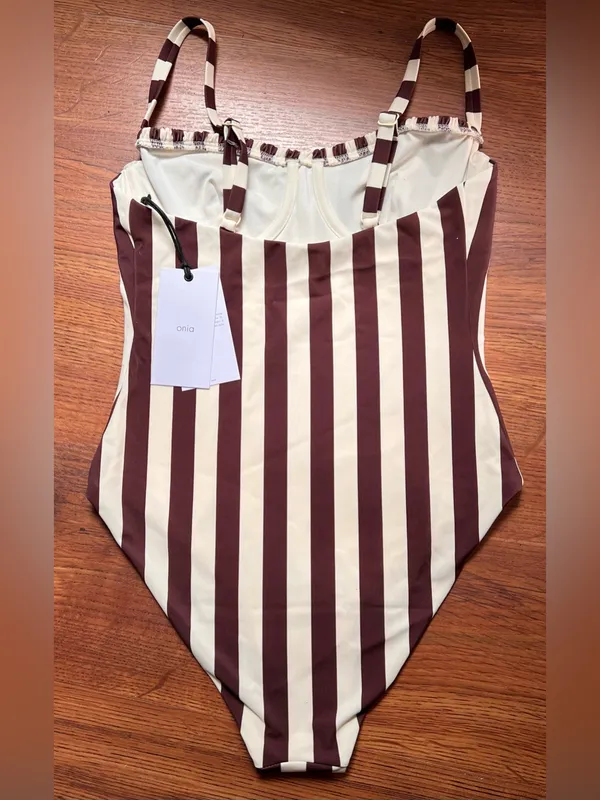 Onia Marilyn One Piece Swimsuit Brown Cream Stripe Underwire Bustier NWT $225 - Image 9