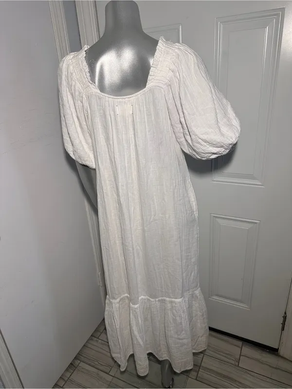 XiRENA Sofia Cotton Gauze Midi Dress White Size S Small Boho Puff Sleeve Ruffle - Image 8