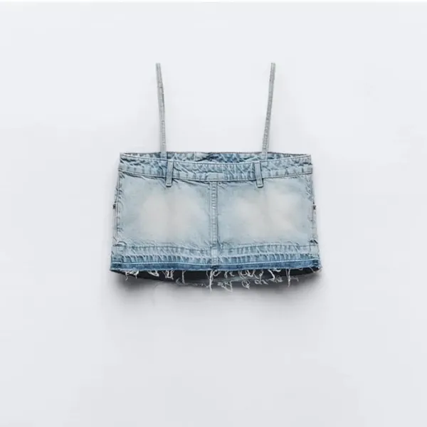 ZARA TRF‎ DENIM SKIRT EFFECT CROP JEAN TOP Sz XS - Image 3