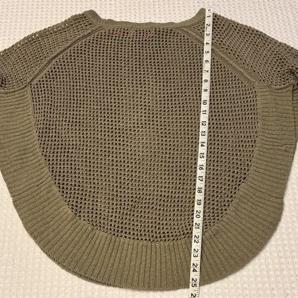 Anthropologie YOON Olive Green Open-Weave Crewneck Raglan Sleeve Poncho Sweater - Image 12