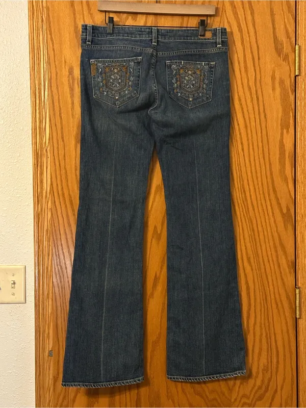 Paige Laurel Canyon Bootcut Women’s Blue Embroidered Jeans - Size 32 - Image 2