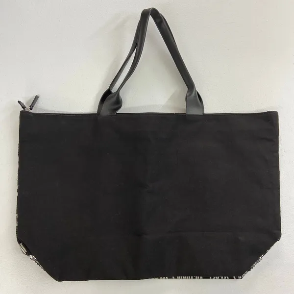 Victoria's Secret black‎ silver sequin striped large tote bag purse zip lined - Image 5