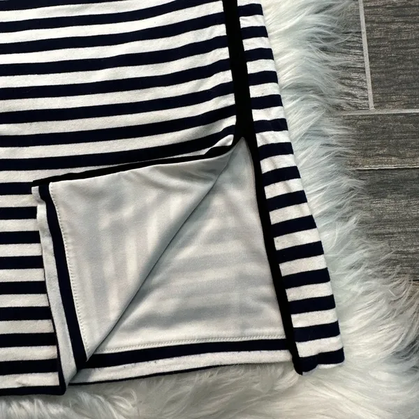 White House Black Market Navy and White Striped Long Sleeve Shirt - Image 4