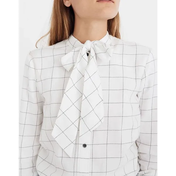 Madewell Flannel Tie-Neck Shirt in Windowpane‎ sz S - Image 3