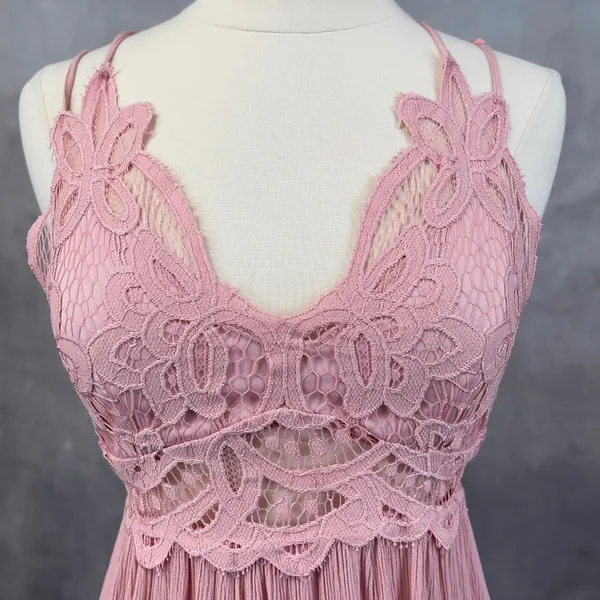 Trixxi Lace Overlay Mini Dress Size Small‎ Pink Flowy Boho Coquette Summer Girly - Image 4