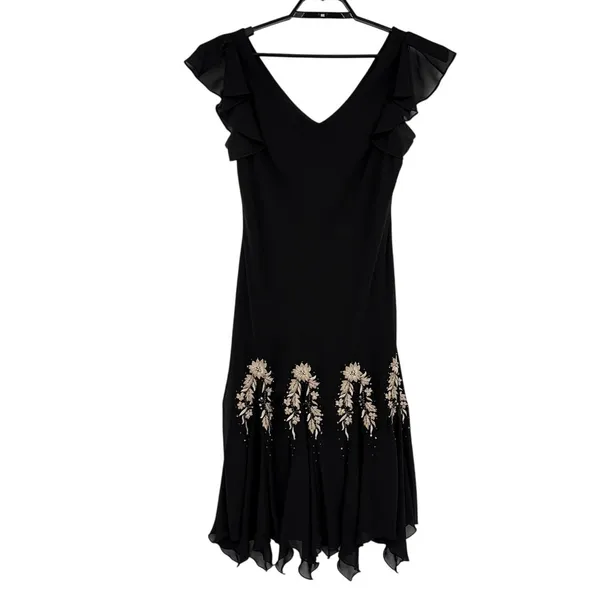 Y2K SL Fashions Hanky Hem Beaded Dress 14 Goth Prom Formal Embroider Whimsigoth - Image 2