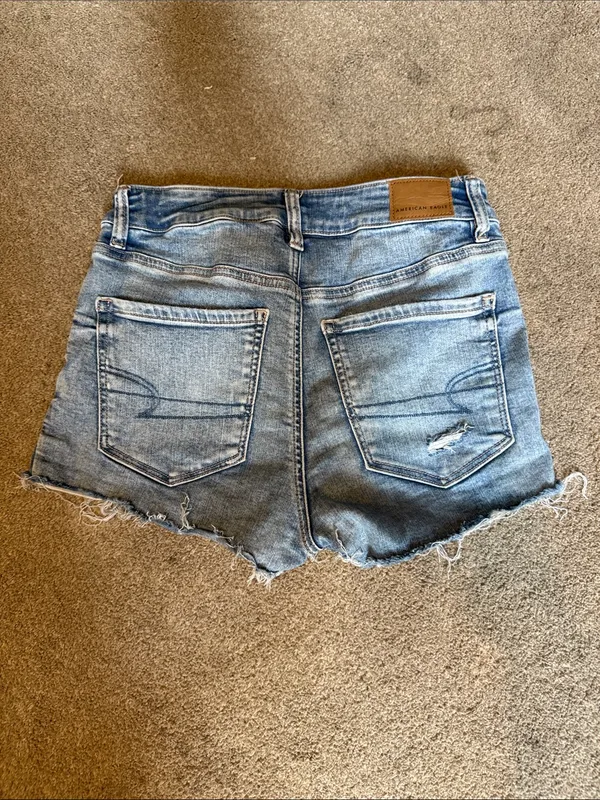 American Eagle Light Wash Distressed Hi Rise Shortie Denim Shorts Size 2 - Image 2
