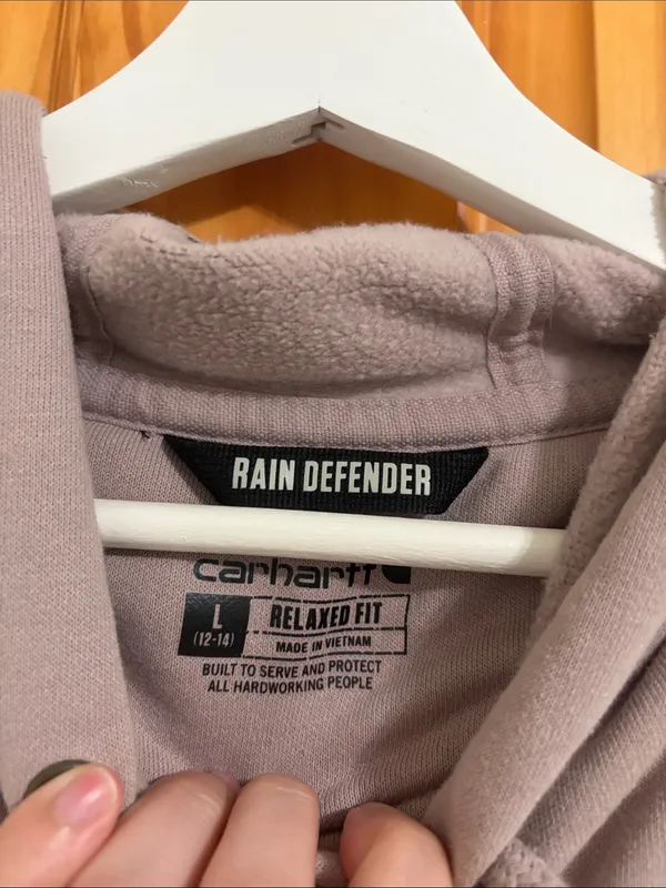 Carhartt Size Large Relaxed Fit Light Icy Pink Rain Defender Hooded Sweatshirt - Image 3