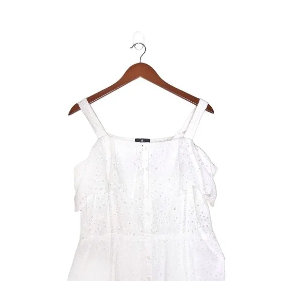 7 For All Mankind Floral Eyelet Lace Tiered Ruffle Midi Dress White Size L - Image 6
