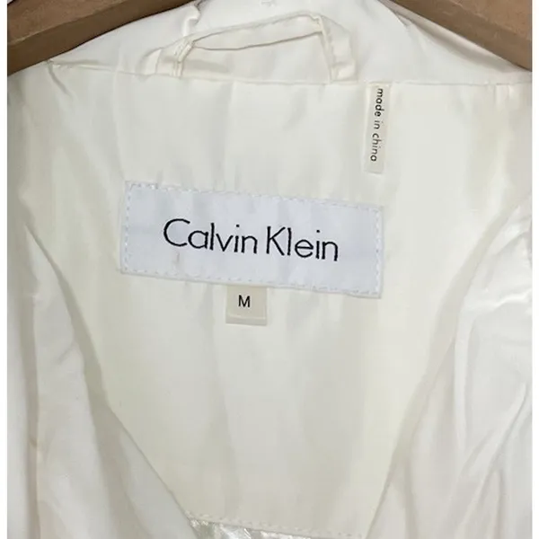 Calvin Klein Vest Size Medium Cream Black Quilted Puffer Performance Moto Preppy - Image 7