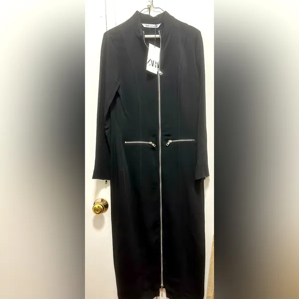 Nwt $139 Zara Zipper Midi Dress Zw Collection Black, Us Size L - Image 5
