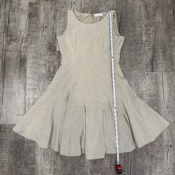 Calvin Klein Womens Dress Sleeveless Tan Khaki Gored Fully Lined Back Zip Size 4 - Image 3