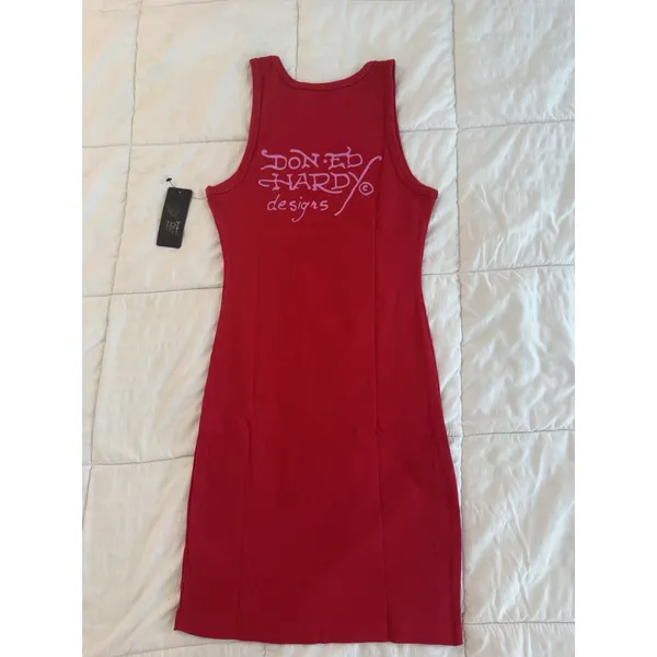 NWT Ed Hardy Dress Red Cobra Ribbed Tank Snake Skull Y2K Biker Rocker Tattoo MTV - Image 6