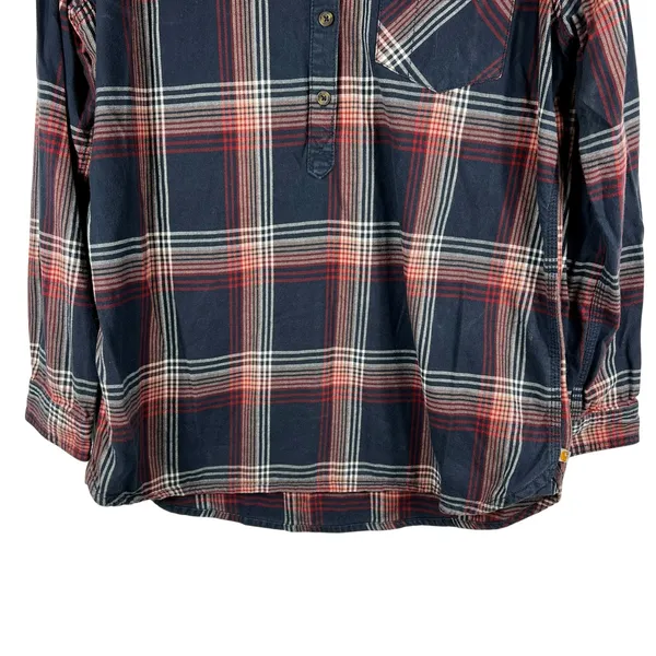 Carhartt Farwell Pullover Henley Flannel Shirt Large Navy Red Plaid Work Utility - Image 9